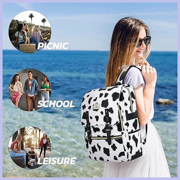 Vintage Backpack for Women Men, Laptop Backpack 15.6 inch Cow White - Picture 2 of 7